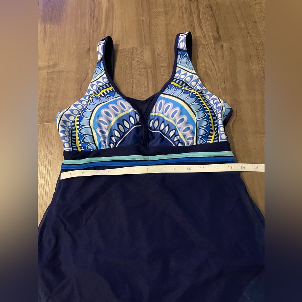 Women’s Swimdress One Piece Swimsuit Tummy Control Mesh Skirt Blue - Size Small - Picture 7 of 10